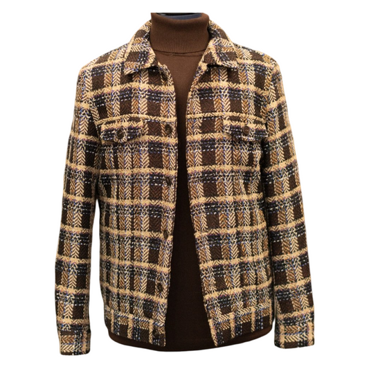 Cigar Brown Beige Button Down Jacket Tweed